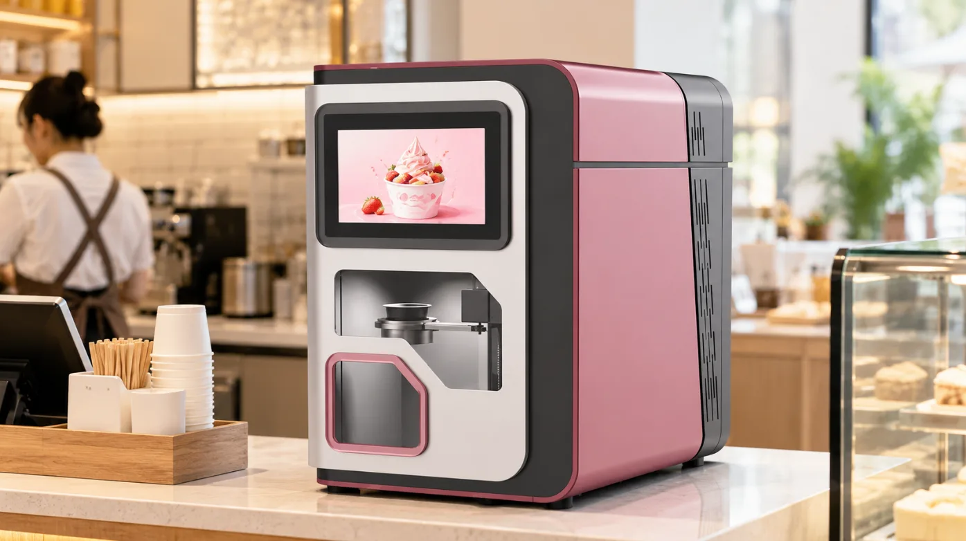 Huaxin Power7 tabletop ice cream vending machine on a compact self-service counter
